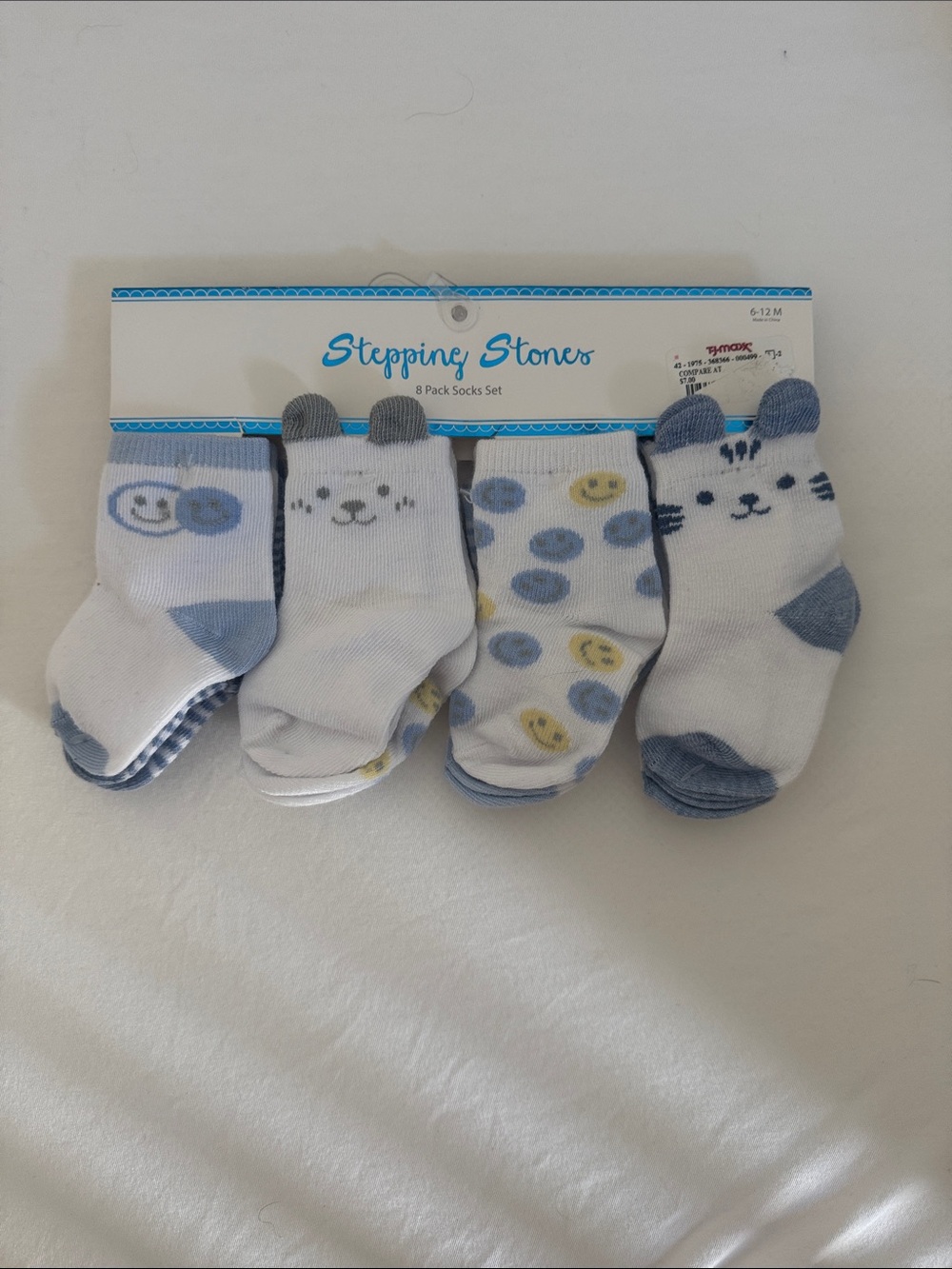 Stepping Stones Baby Sock 8-Pack in White and Light Blue NWT